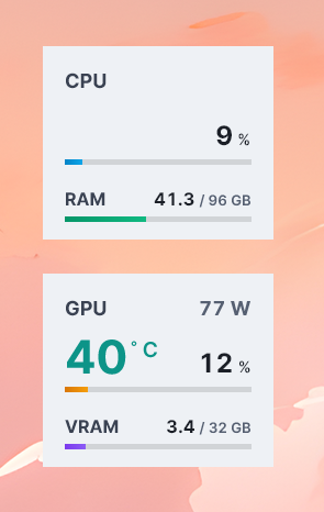 MiniMetrics CPU and GPU widgets in light theme